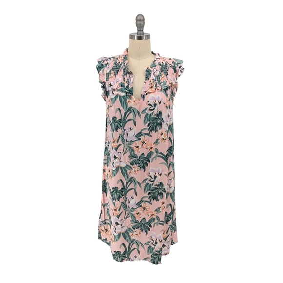 LOFT Dresses & Skirts - Loft Floral Smock Shift Tunic Dress Pink Green S bohemian cottagecore summer